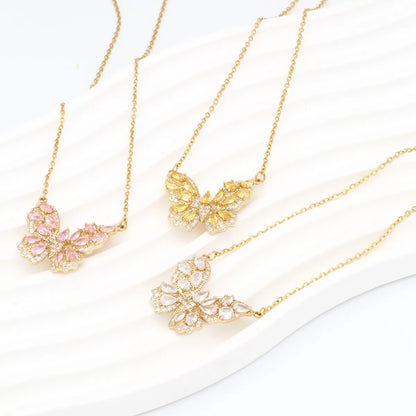 Stainless Steel Copper 18K Gold Plated Sweet Simple Style Commute Butterfly Plating Inlay Zircon Pendant Necklace