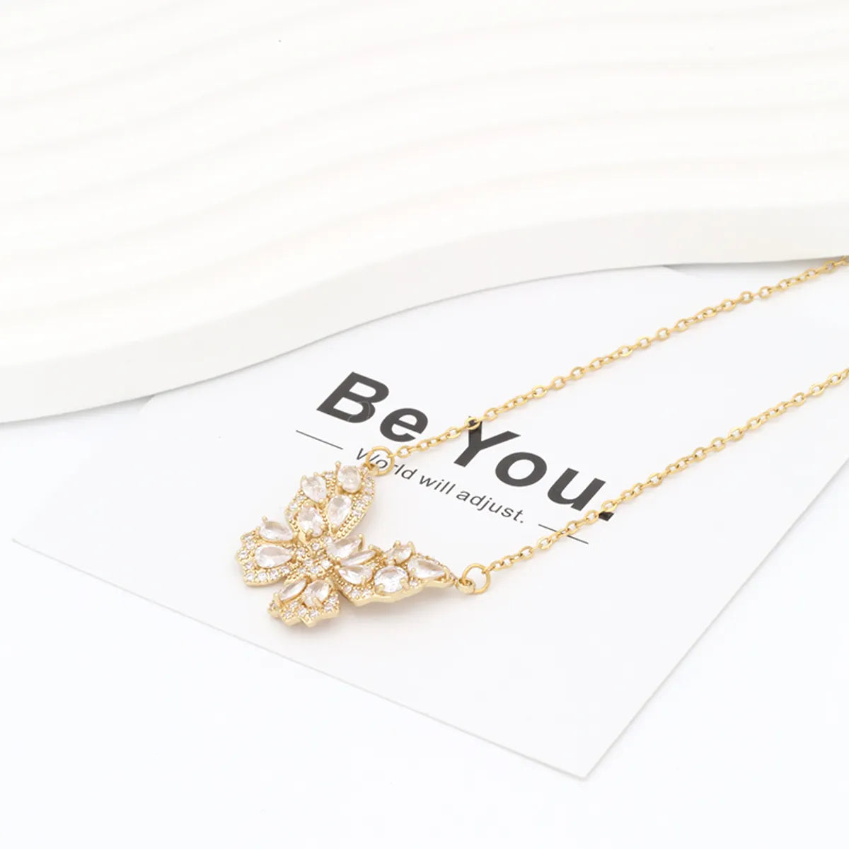 Stainless Steel Copper 18K Gold Plated Sweet Simple Style Commute Butterfly Plating Inlay Zircon Pendant Necklace