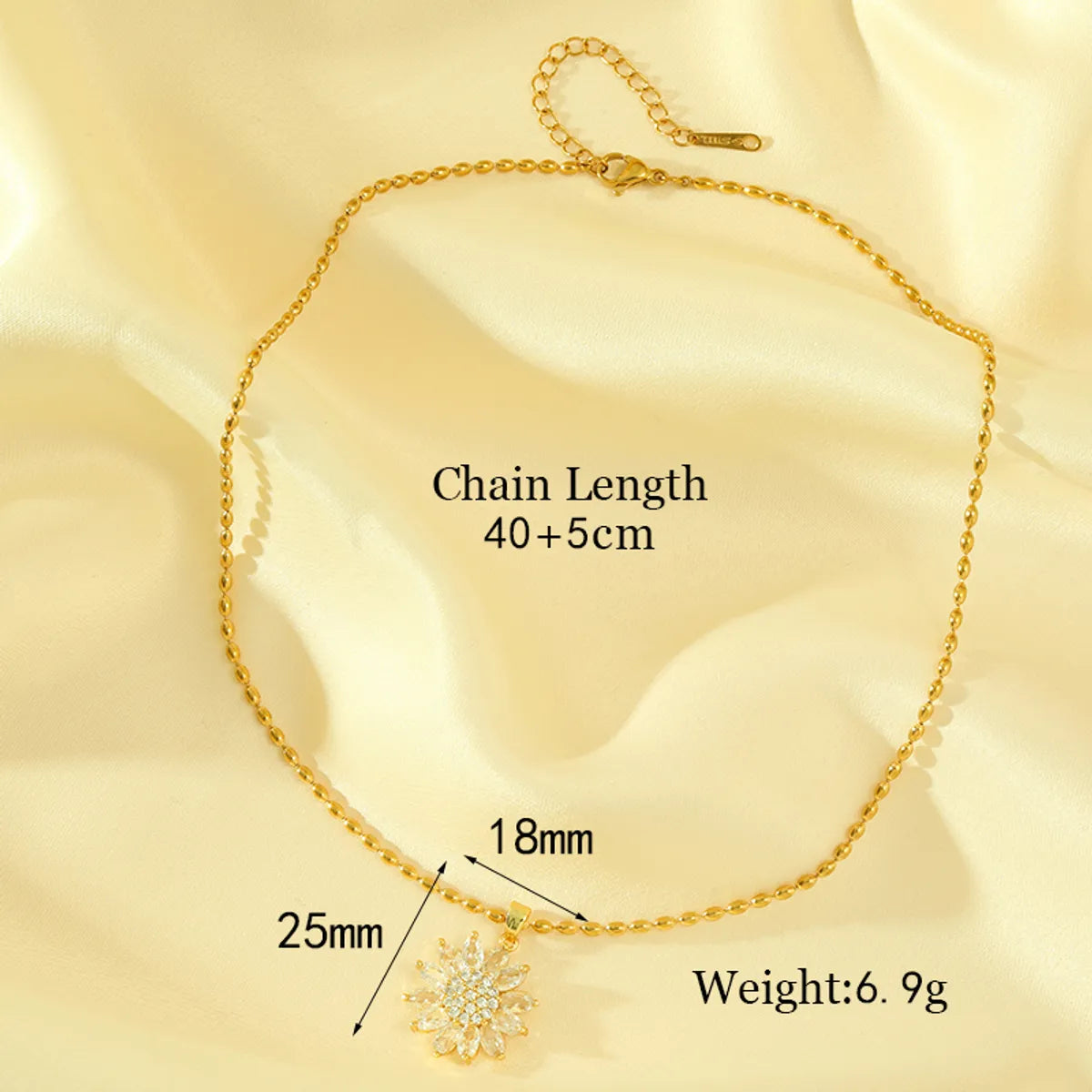 Stainless Steel Copper 18K Gold Plated Sweet Simple Style Flower Inlay Zircon Pendant Necklace