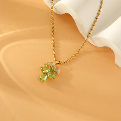 Stainless Steel Copper 18K Gold Plated Sweet Simple Style Grape Inlay Zircon Pendant Necklace