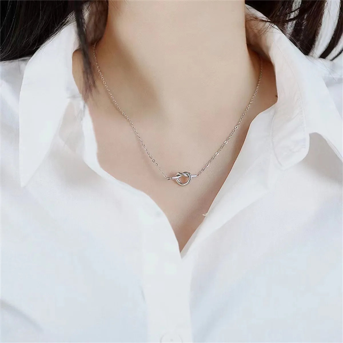 Stainless Steel Copper 18K Gold Plated Sweet Simple Style Heart Shape Knot Plating Inlay Zircon Necklace