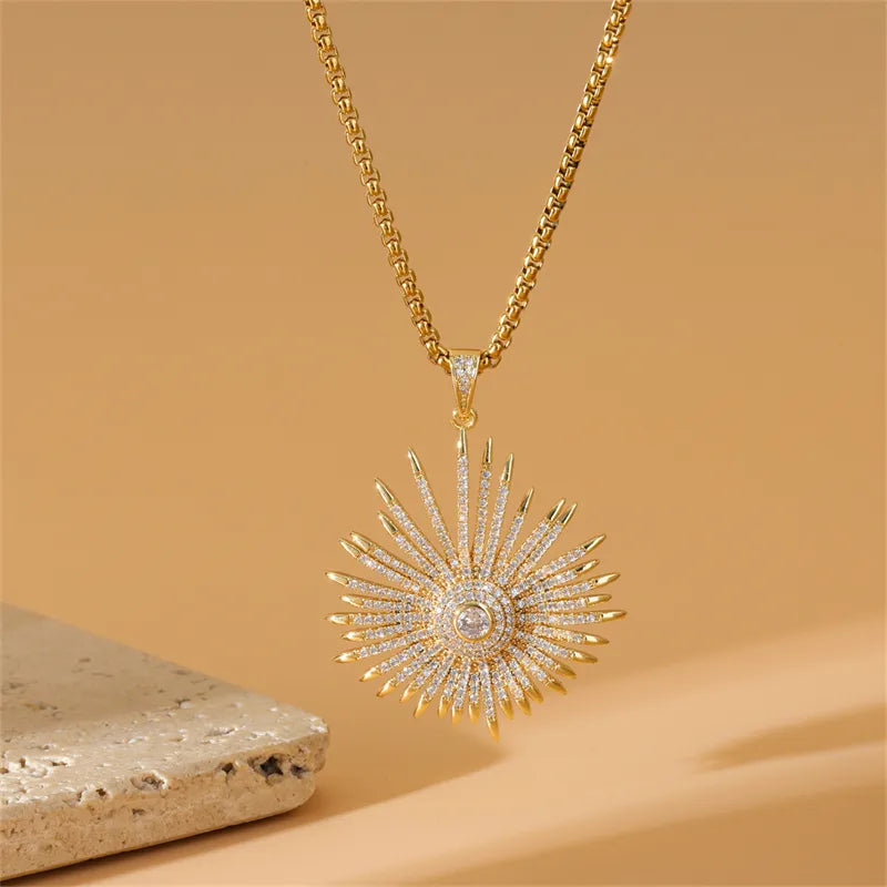 Stainless Steel Copper 18K Gold Plated Sweet Simple Style Plating Inlay Geometric Zircon Pendant Necklace