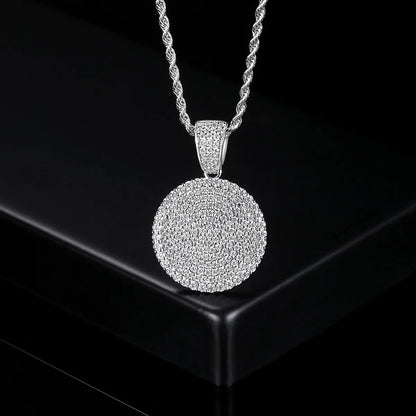 Stainless Steel Copper Casual Hip-Hop Sports Round Inlay Zircon Pendant Necklace