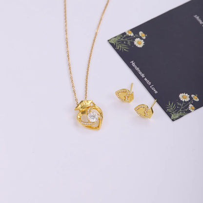 Wholesale Jewelry Casual Preppy Style Doctoral Cap Heart Shape 304 Stainless Steel Copper Zircon 18K Gold Plated Plating Inlay Jewelry Set