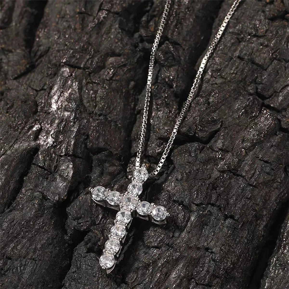 Stainless Steel Copper Casual Simple Style Cross Inlaid Zircon Pendant Necklace