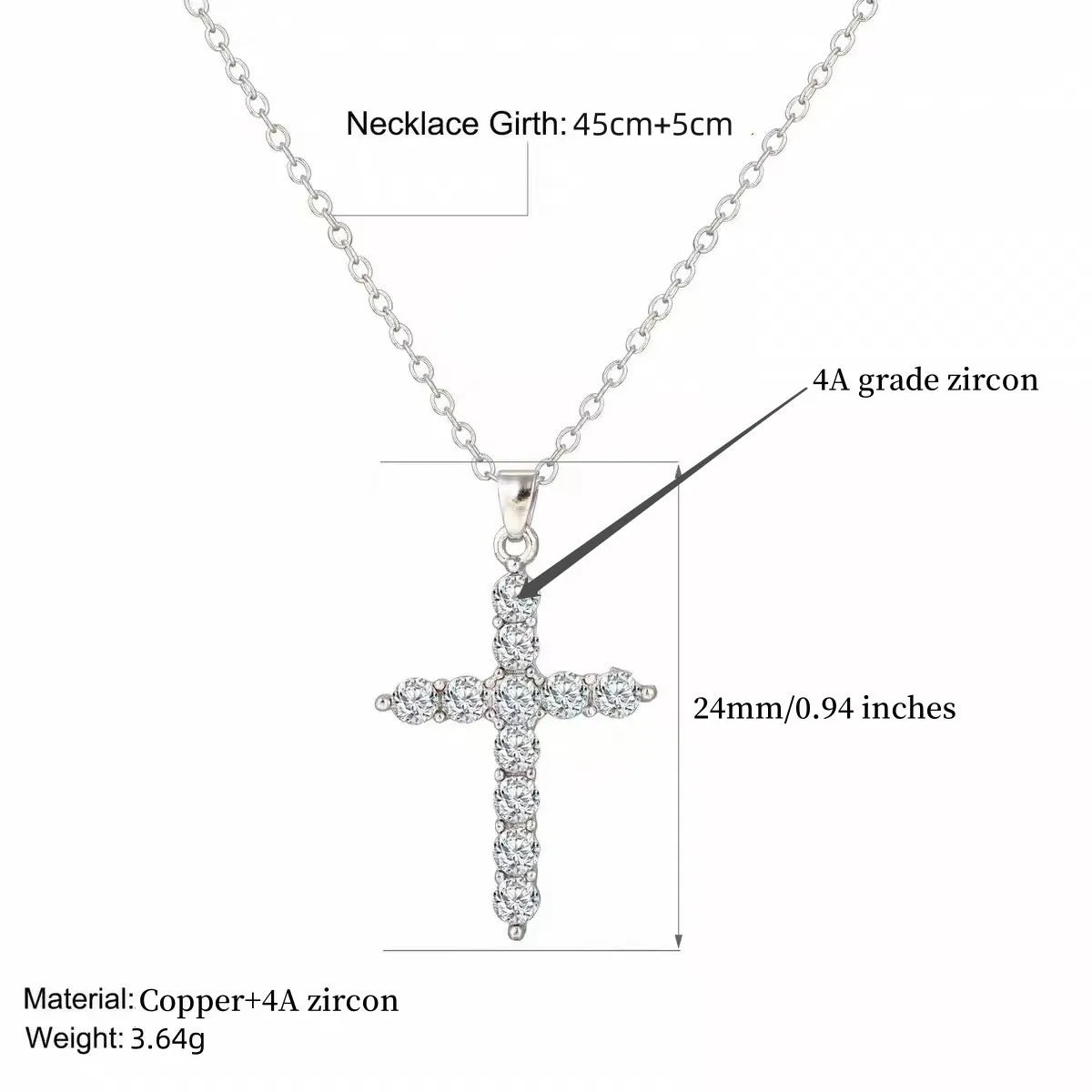 Stainless Steel Copper Casual Simple Style Cross Inlaid Zircon Pendant Necklace