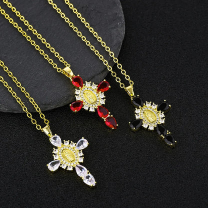 Stainless Steel Copper Casual Simple Style Human Cross Plating Inlay Zircon Pendant Necklace