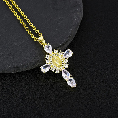 Stainless Steel Copper Casual Simple Style Human Cross Plating Inlay Zircon Pendant Necklace