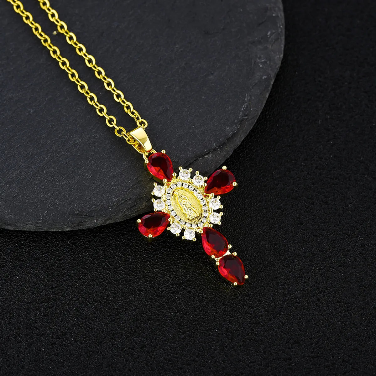 Stainless Steel Copper Casual Simple Style Human Cross Plating Inlay Zircon Pendant Necklace