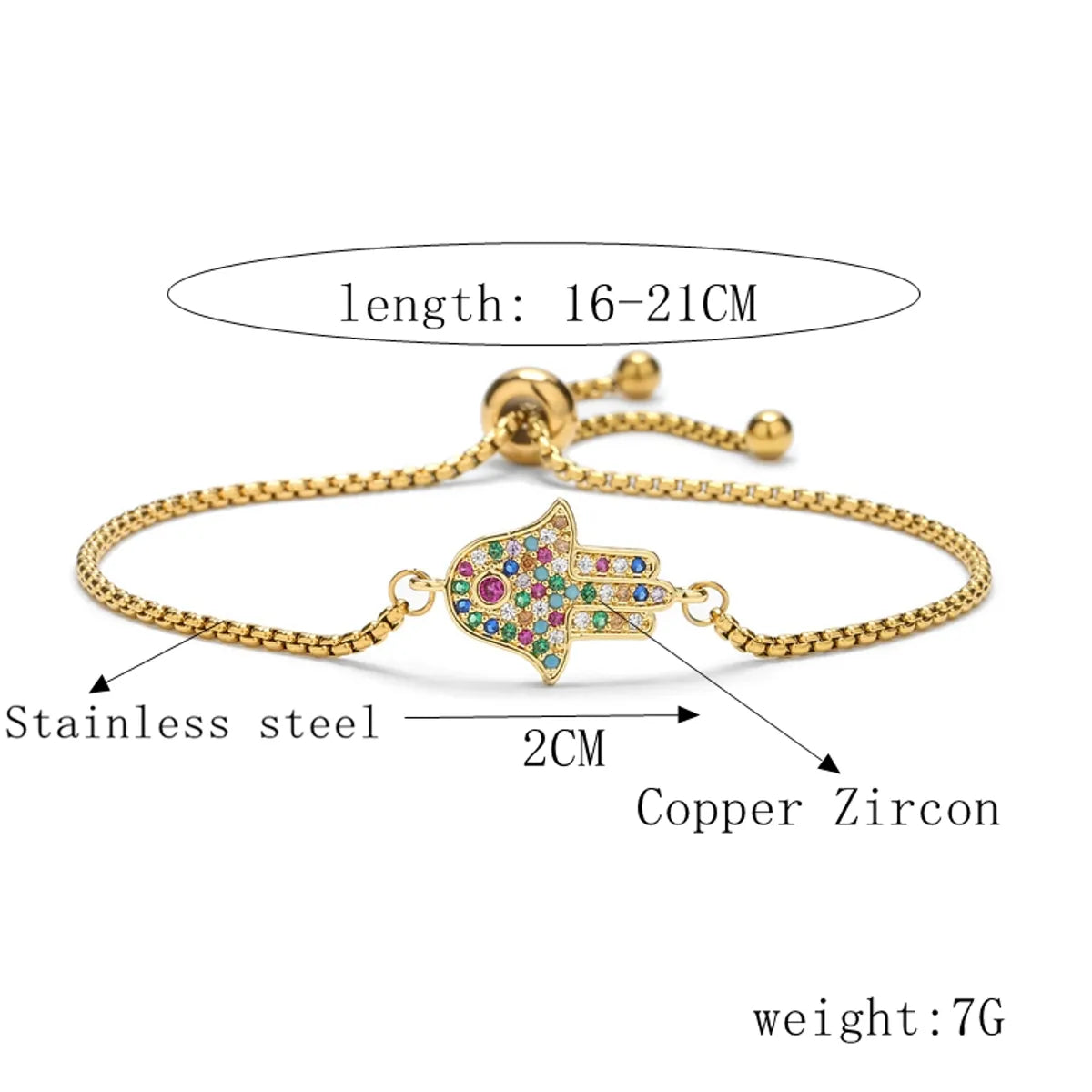 Stainless Steel Copper Classic Style Hand Of Fatima Plating Inlay Zircon Bracelets