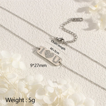 Stainless Steel Copper K Gold Plated IG Style Letter Inlay Zircon Pendant Necklace