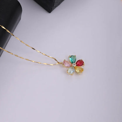 Stainless Steel Copper Sweet Simple Style Flower Plating Inlay Zircon Pendant Necklace