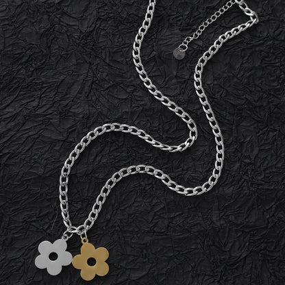 Stainless Steel Cute Hip-Hop Luxurious Flower Pendant Necklace