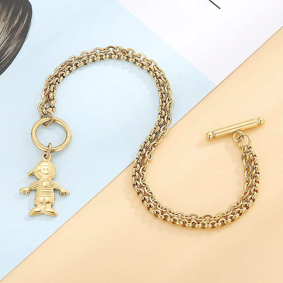 Stainless Steel Cute Little Girl Pendant Ot Buckle Double-layer Bracelet Wholesale Jewelry Gooddiy