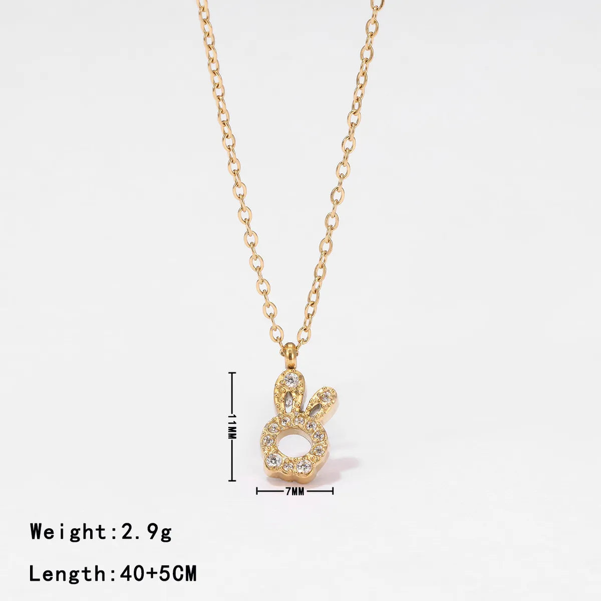 Stainless Steel Cute Simple Style Rabbit Inlay Zircon Pendant Necklace