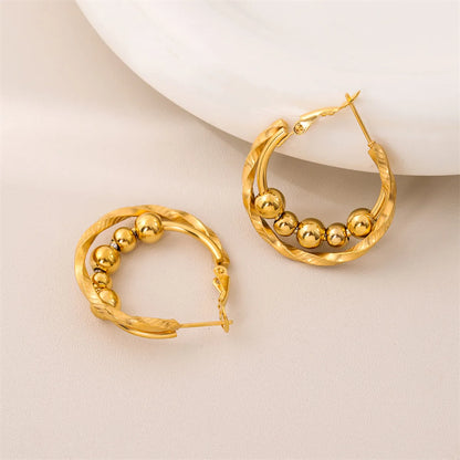 1 Pair Retro Simple Style C Shape Round Twist Plating Stainless Steel 18k Gold Plated Ear Studs