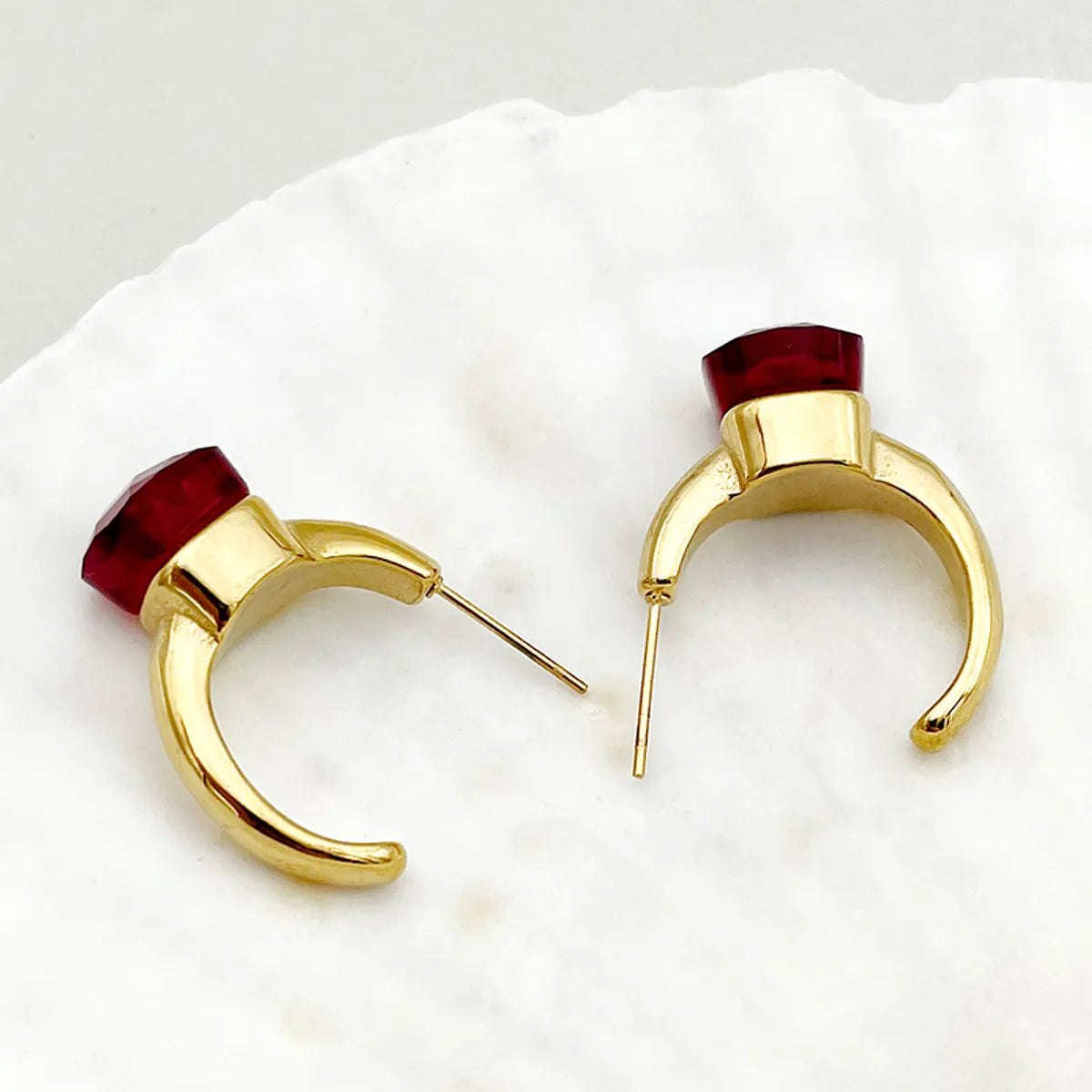 1 Pair Elegant Simple Style Commute C Shape Plating Inlay Stainless Steel Zircon Gold Plated Ear Studs