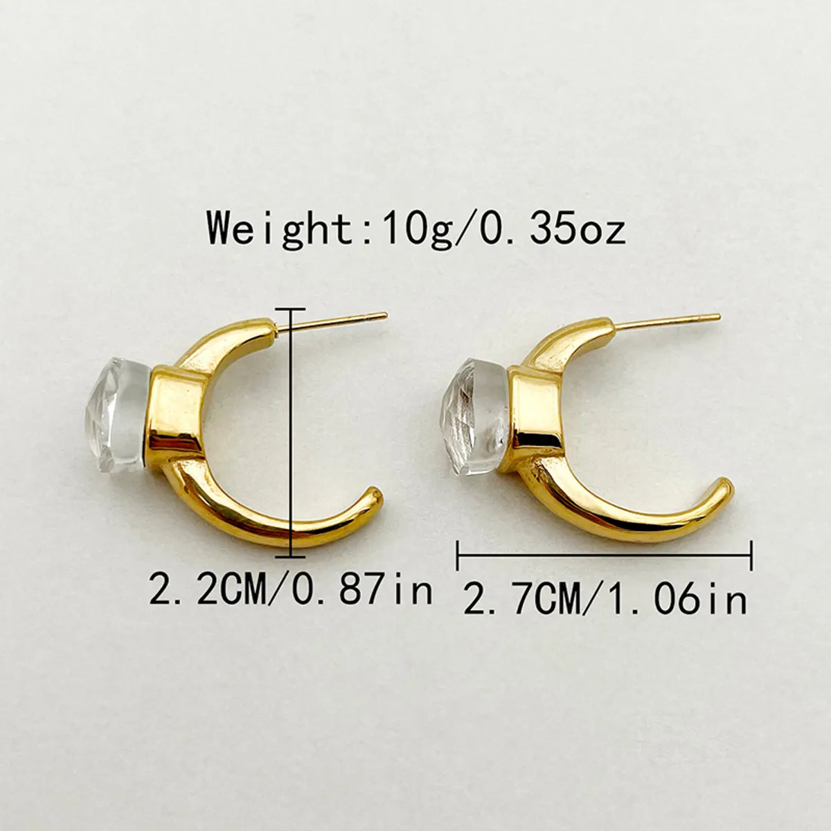 1 Pair Elegant Simple Style Commute C Shape Plating Inlay Stainless Steel Zircon Gold Plated Ear Studs