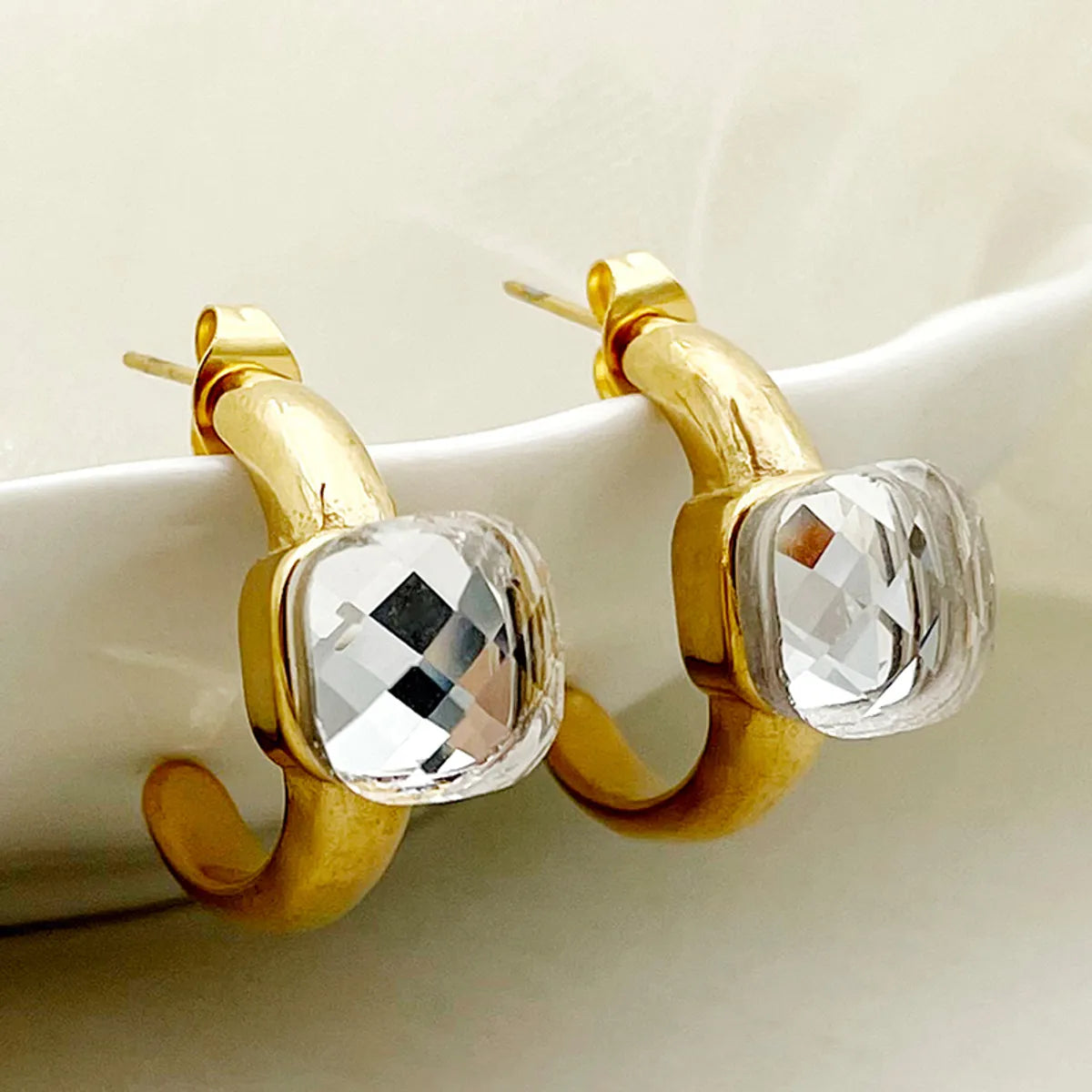 1 Pair Elegant Simple Style Commute C Shape Plating Inlay Stainless Steel Zircon Gold Plated Ear Studs