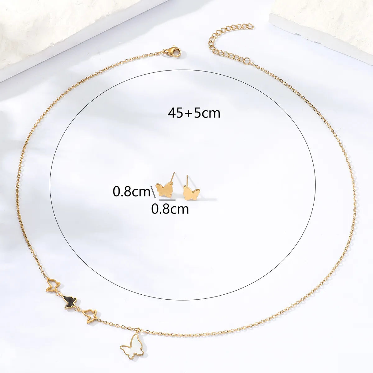 Stainless Steel Electroplating 18k Gold Sticky Shell Butterfly Necklace Earrings Set