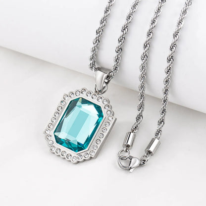 Stainless Steel Elegant Glam Geometric Inlay Rhinestones Pendant Necklace