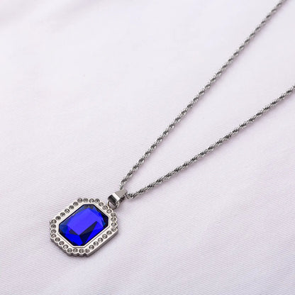 Stainless Steel Elegant Glam Geometric Inlay Rhinestones Pendant Necklace