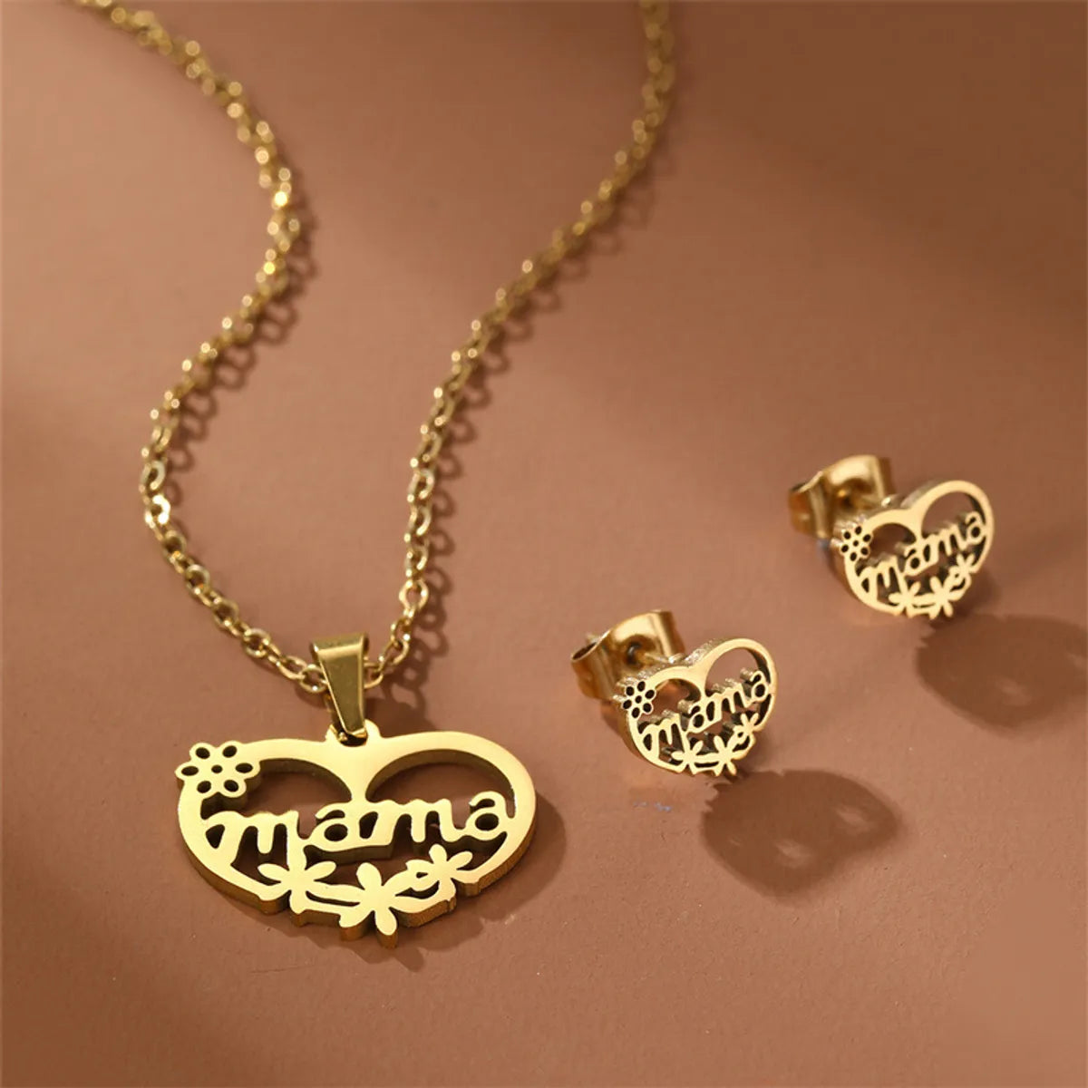 Stainless Steel Elegant Letter Heart Shape Flower Plating Jewelry Set