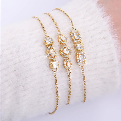 Stainless Steel Elegant Oval Water Droplets Rectangle Plating Inlay Zircon Bracelets