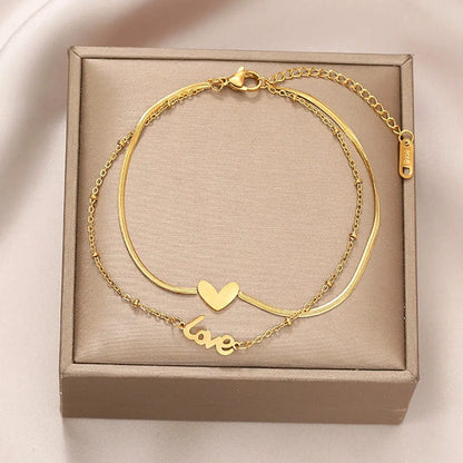 Stainless Steel Elegant Romantic Solid Color Love Heart Shape Bracelets Anklet Necklace