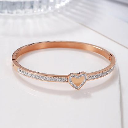 Stainless Steel Elegant Simple Style Heart Shape Plating Inlay Rhinestones Bangle