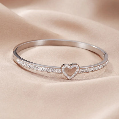 Stainless Steel Elegant Simple Style Heart Shape Plating Inlay Rhinestones Bangle