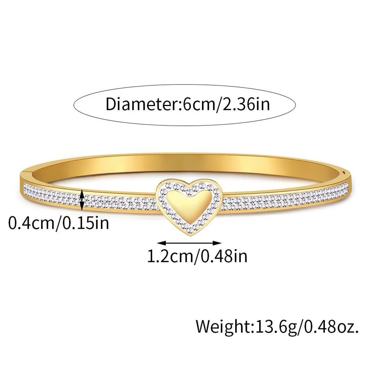 Stainless Steel Elegant Simple Style Heart Shape Plating Inlay Rhinestones Bangle