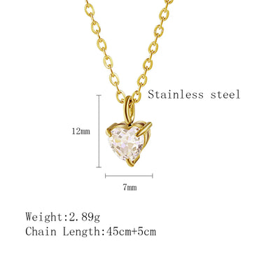 Stainless Steel Elegant Simple Style Heart Shape Plating Inlay Zircon Pendant Necklace