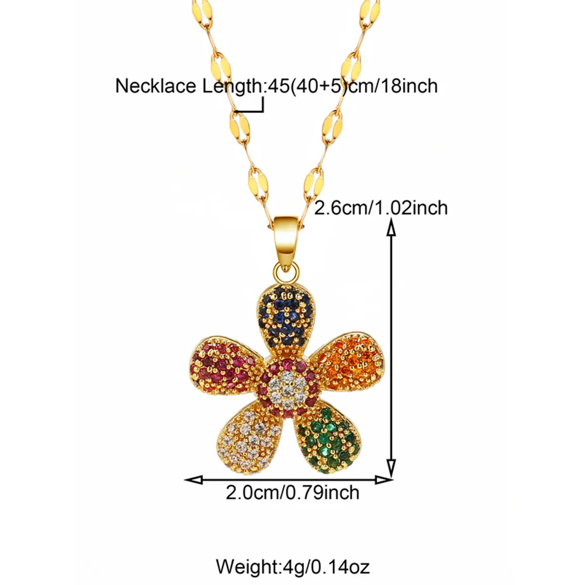 Wholesale Jewelry Elegant Simple Style Flower 201 Stainless Steel Copper Zircon 18K Gold Plated Plating Inlay Pendant Necklace