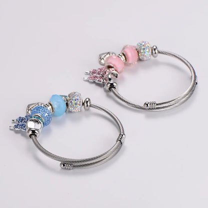 Stainless Steel Elegant Sweet Heart Shape Butterfly Inlay Rhinestones Wristband