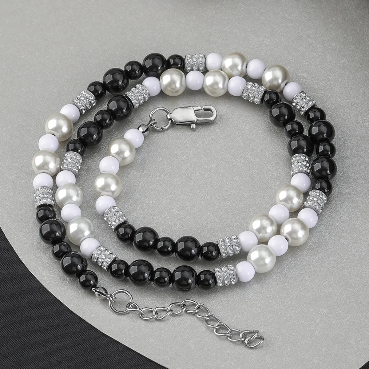 Stainless Steel Exaggerated Simple Style Round Beaded Inlay Zircon Necklace