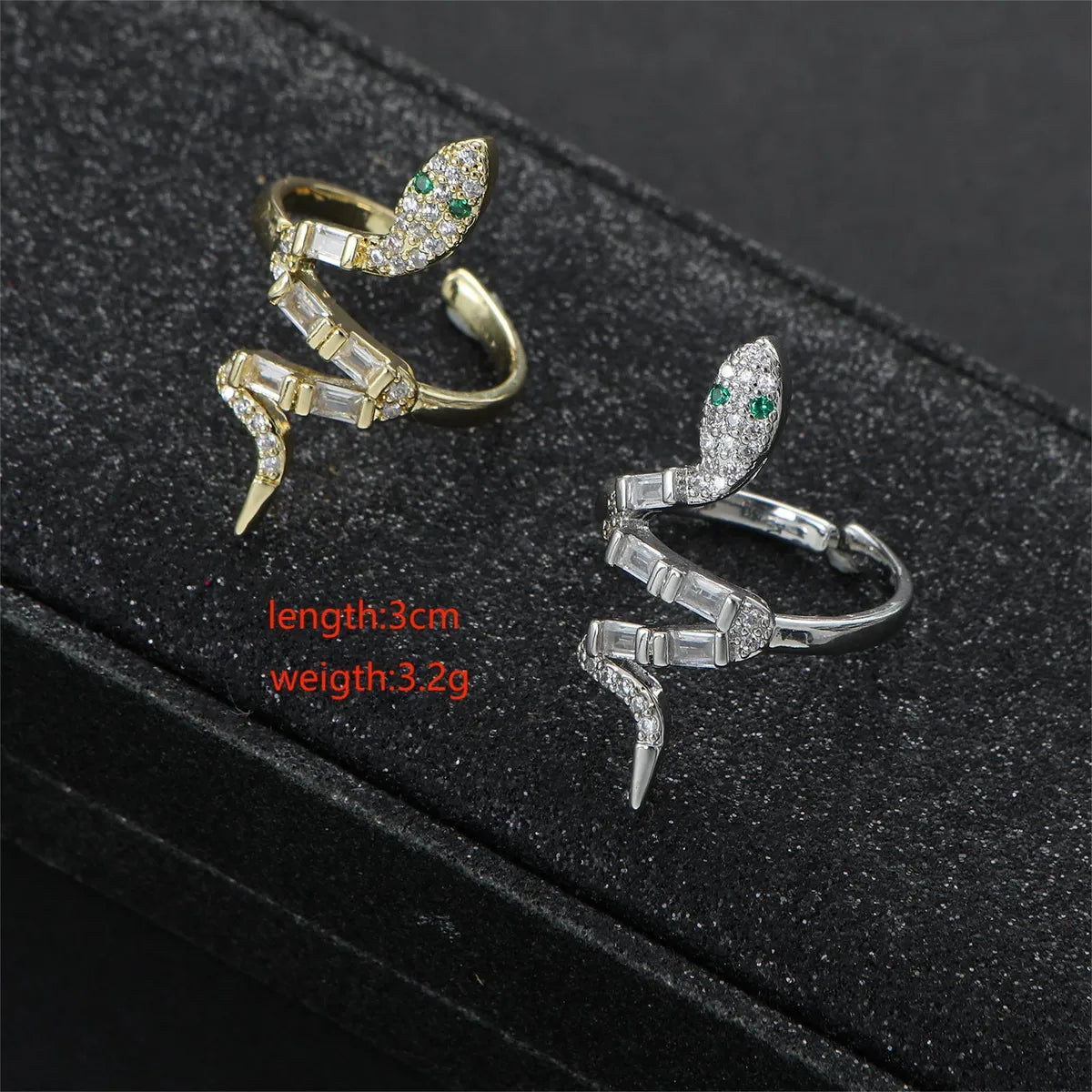 Stainless Steel Exaggerated Simple Style Shiny Snake Inlay Zircon Open Rings