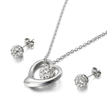 Stainless Steel Fashion Hollow Heart-shaped Necklace Earrings Two-piece Set