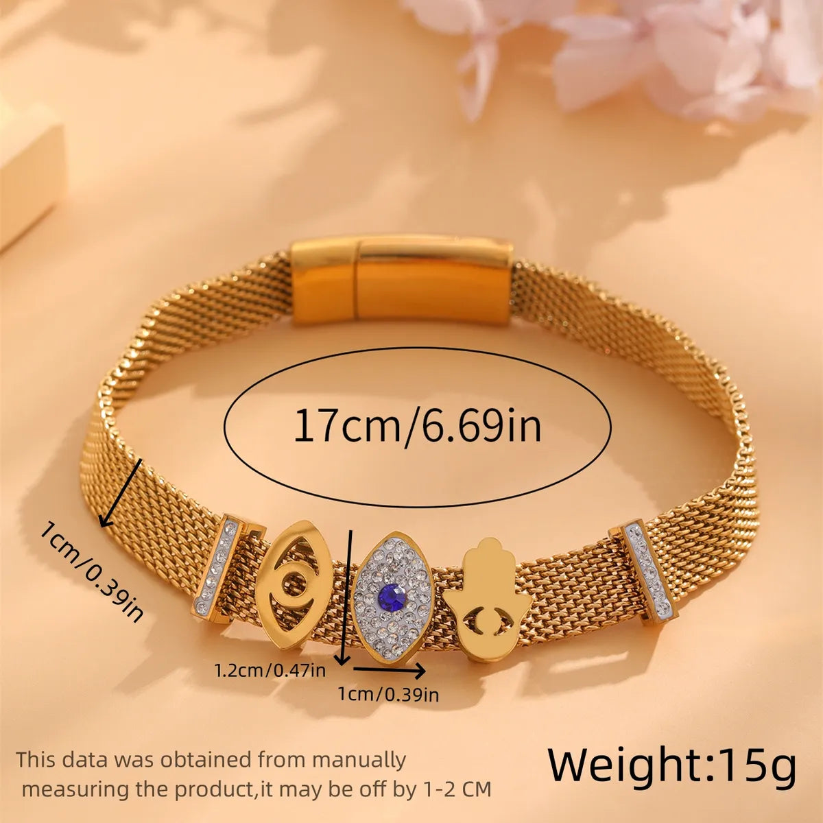 Casual Commute Palm Eye 304 Stainless Steel 18K Gold Plated Rhinestones Bracelets In Bulk