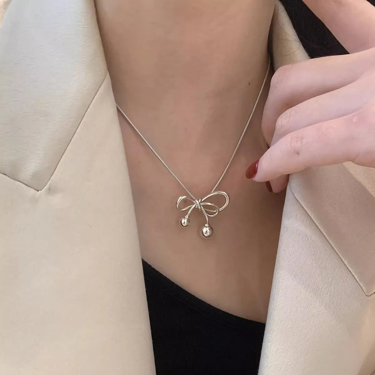 Stainless Steel Gold Plated Casual Simple Style Bow Knot Plating Pendant Necklace