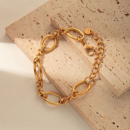 Stainless Steel Gold Plated Classic Style Double Ring Patchwork Hollow Out Bracelets