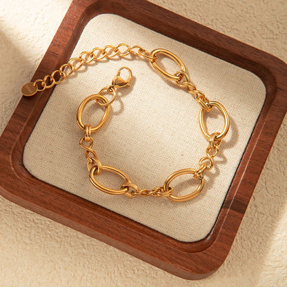 Stainless Steel Gold Plated Classic Style Double Ring Patchwork Hollow Out Bracelets