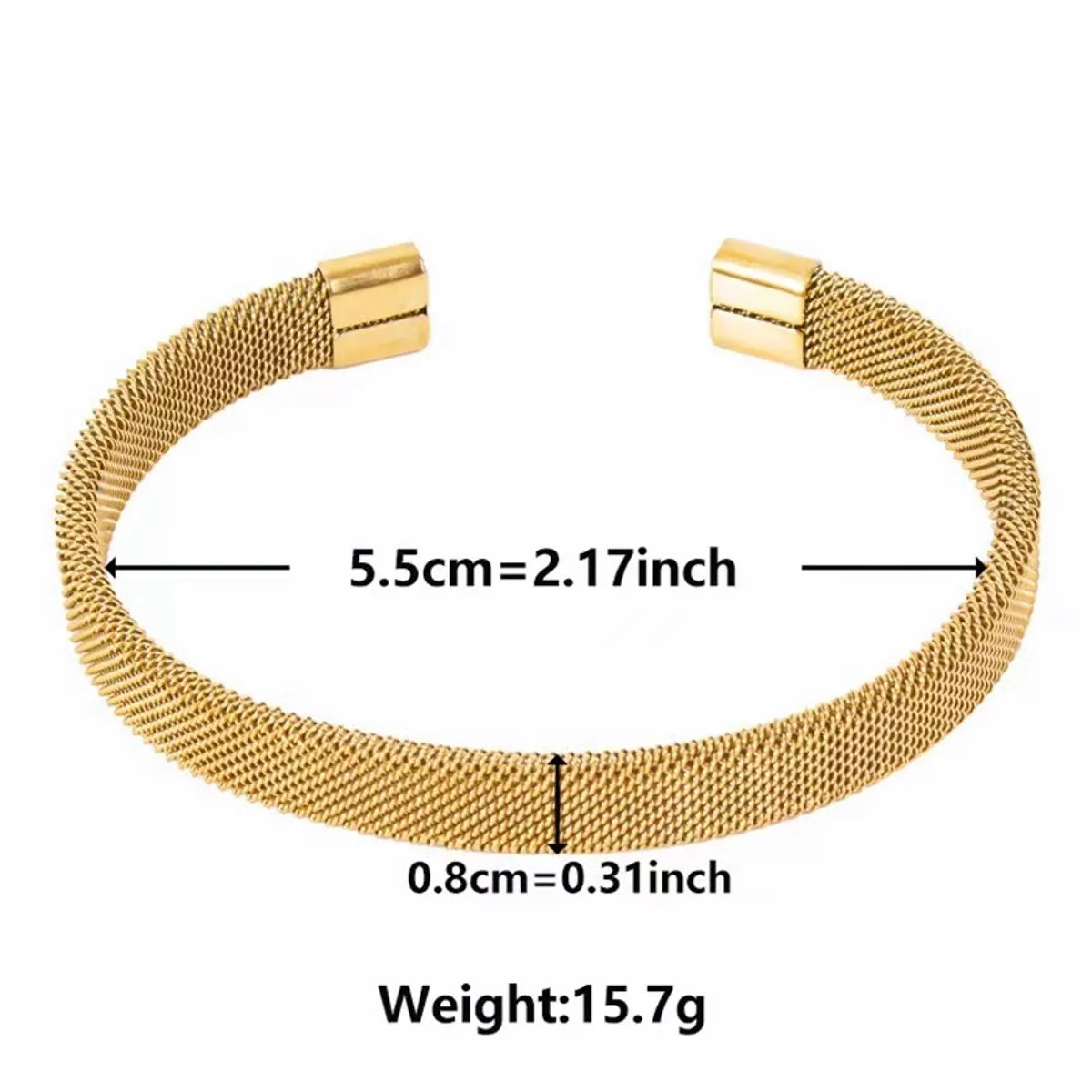 Stainless Steel Gold Plated Retro Classic Style Solid Color Grid Bangle