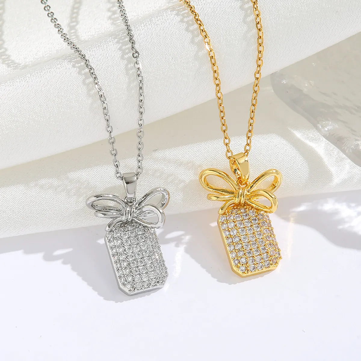 Stainless Steel Gold Plated Silver Plated Casual Commute Heart Shape Bow Knot Plating Diamond Zircon Pendant Necklace