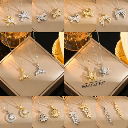 Stainless Steel Gold Plated Silver Plated Casual Commute Heart Shape Mermaid Bow Knot Hollow Out Inlay Zircon Pendant Necklace