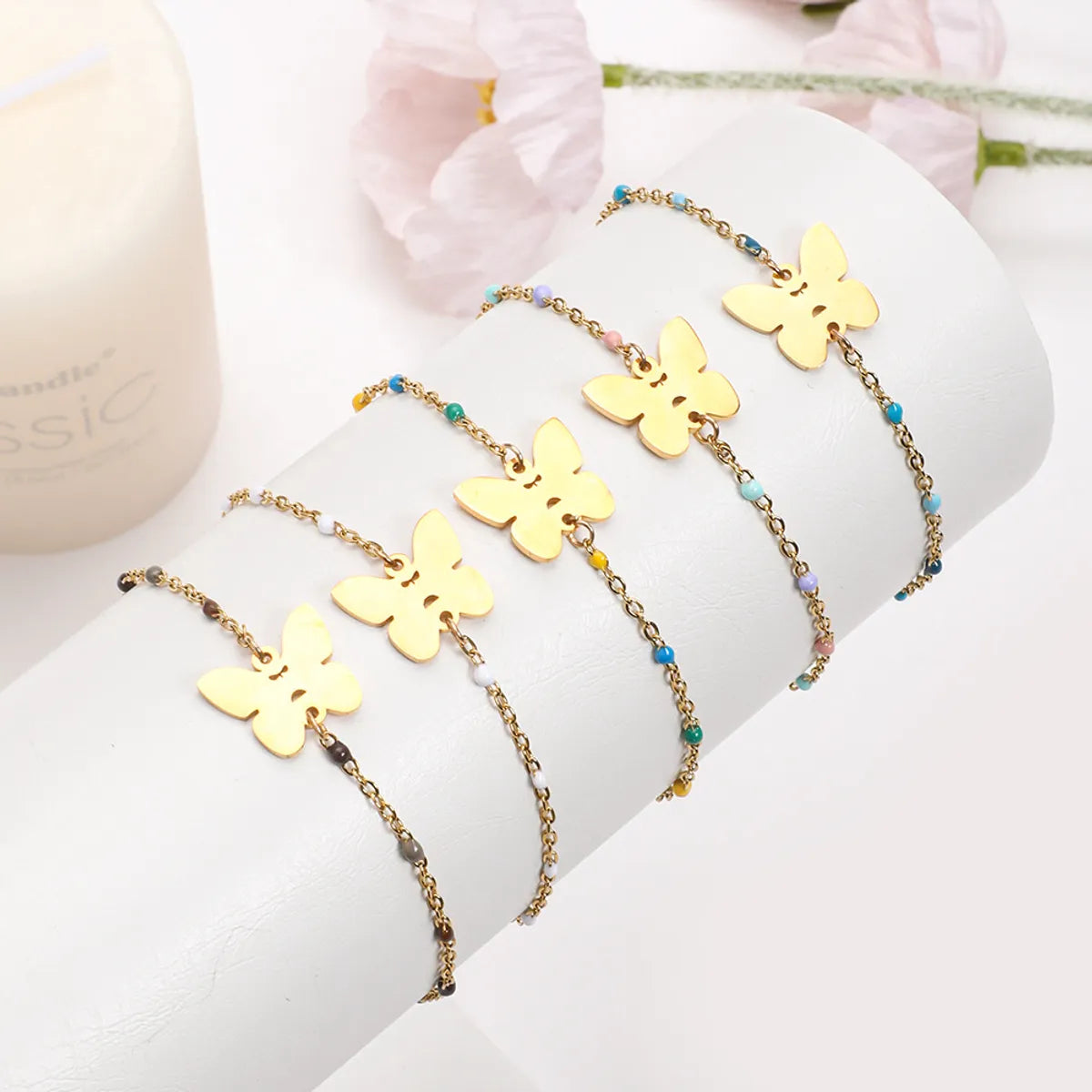 Stainless Steel Gold Plated Simple Style Classic Style Butterfly Plating Bracelets