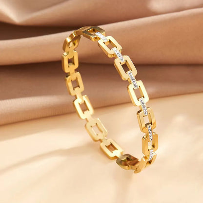 Simple Style Geometric 201 Stainless Steel Gold Plated Rhinestones Bangle In Bulk