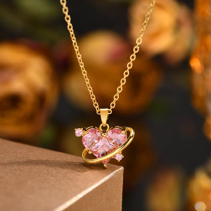 Stainless Steel Gold Plated Simple Style Heart Shape Inlay Zircon Pendant Necklace