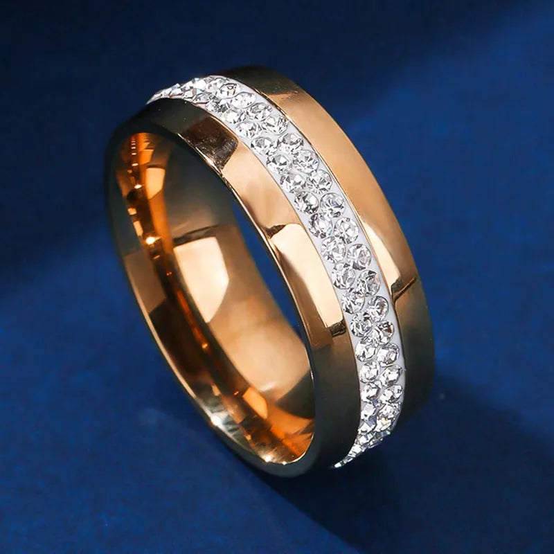 Wholesale Jewelry Simple Style Round 304 Stainless Steel Zircon Gold Plated Plating Inlay Rings