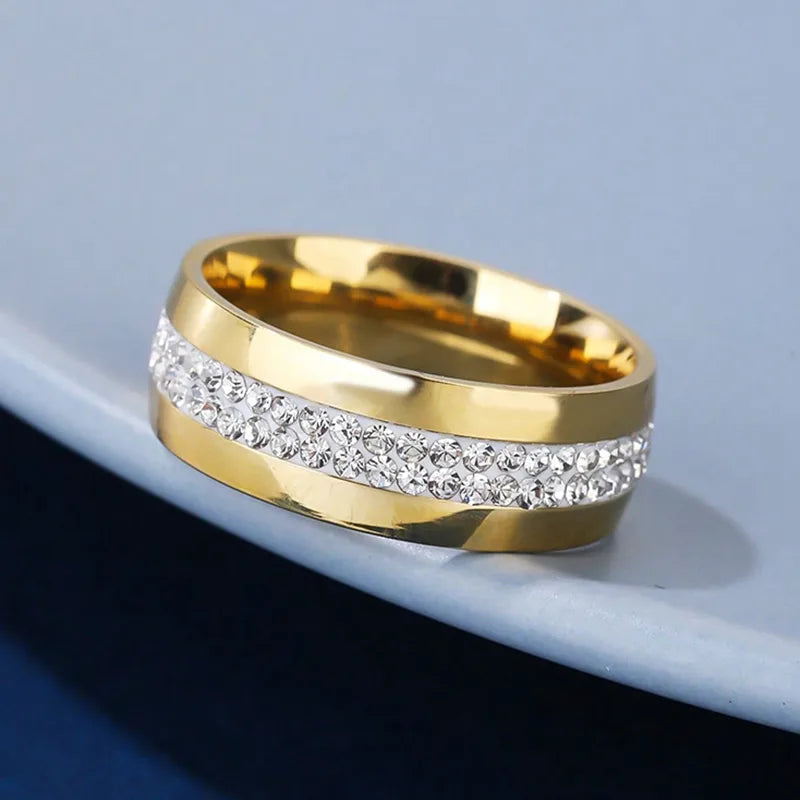 Wholesale Jewelry Simple Style Round 304 Stainless Steel Zircon Gold Plated Plating Inlay Rings